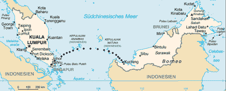 von der malaiischen Halbinsel nach Borneo